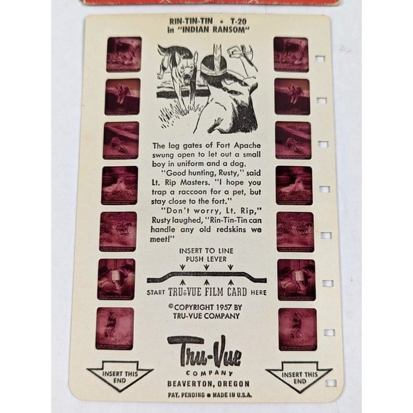 Tru-Vue Film Card Stereoview Rin-Tin-Tin Rin Tin Tin Indian Ransoms T-20 Vintage - Picture 3 of 3